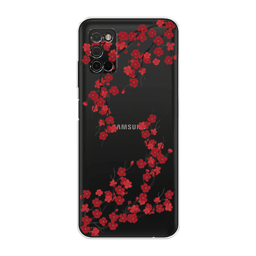 Силиконовый чехол на Samsung Galaxy A03s / Самсунг Галакси A03s Красная сакура, прозрачный