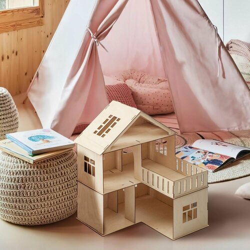 Кукольный домик Дачный домик деревянный 44 см. Для кукол до 18 см, конструктор. кукольный домик мини с балконом белый серый