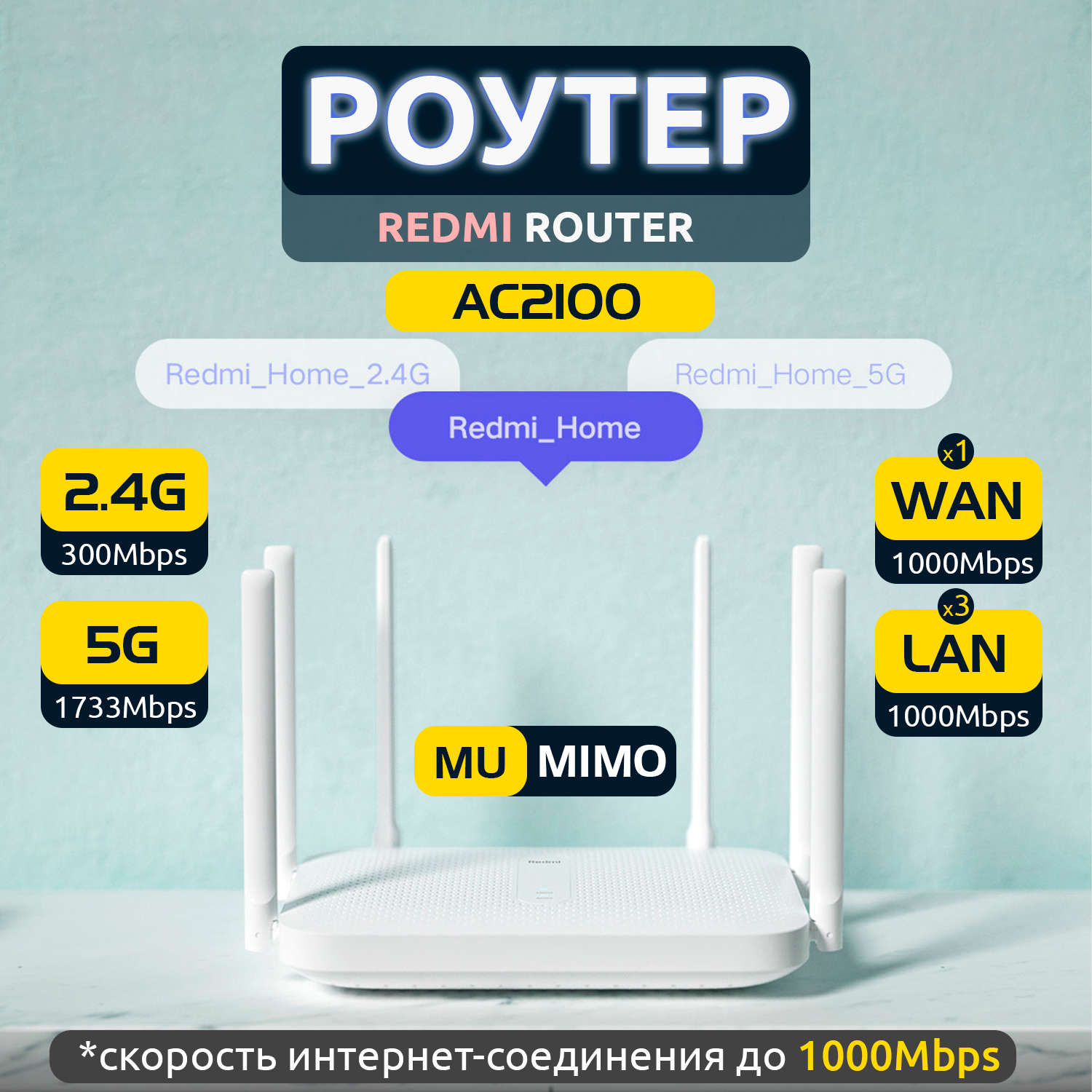 Wi-Fi роутер Xiaomi Redmi Router AC2100 CN, белый