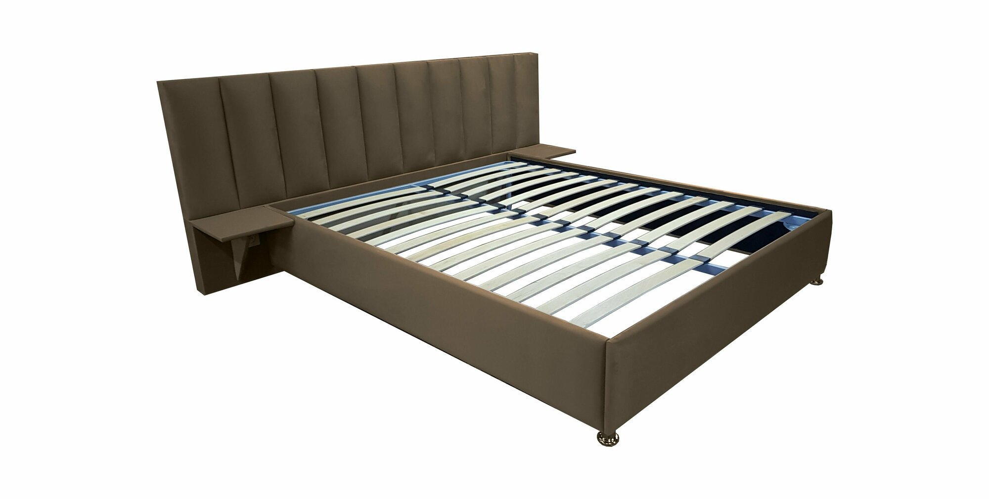 Двуспальная кровать Сидней 180x200 основание металлическое с ламелями велюр коричневый без ножек