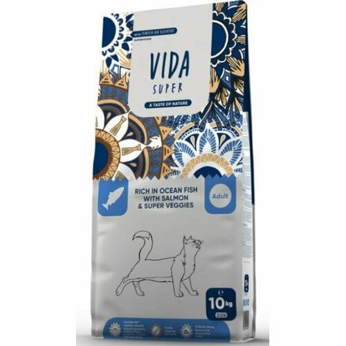 Vida Super Корм Vida Super для взрослых кошек богатый океанской рыбой с лососем и овощами, 10кг