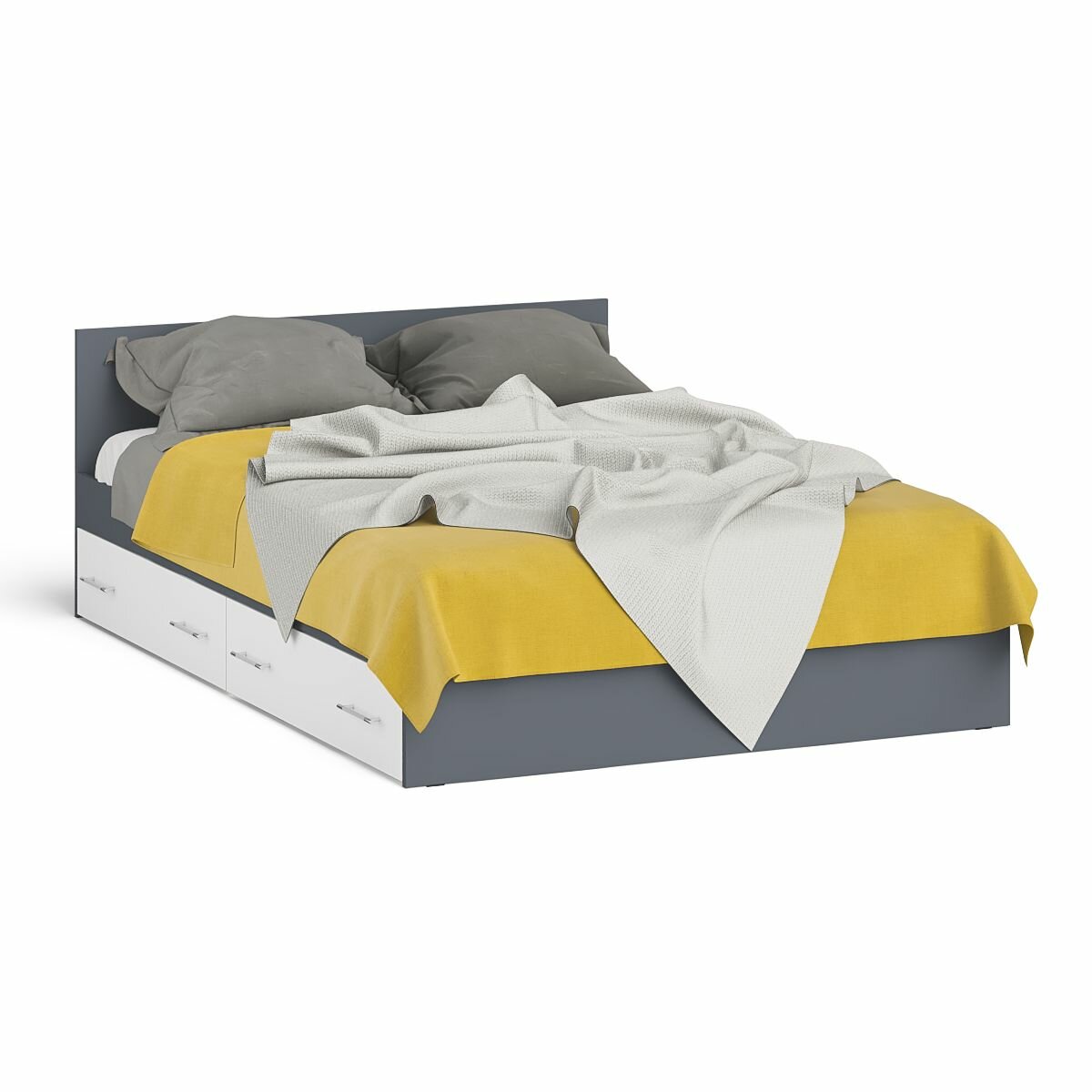 Кровать с ящиками Мори 1400 цвет графит/белый, ШхГхВ 143,5х203,5х70 см, сп. м. 1400х2000 мм, без матраса, основание есть
