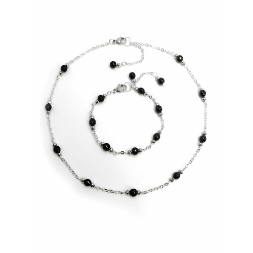 Комплект браслетов, гематит, агат, размер 20.5 см, размер XL, серебристый, черный комплект браслетов гематит 1 шт серебристый черный
