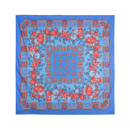Платок Павловопосадская платочная мануфактура,146х146 см, синий, голубой платок горох валентина