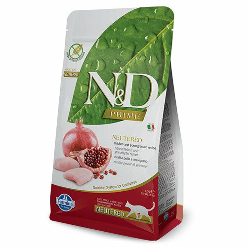 Сухой корм Farmina N&D Prime Chicken&Pomegrante Neutered Adult, для взрослых стерилизованных/кастрированных кошек/котов, беззерновой, курица и гранат, 5кг