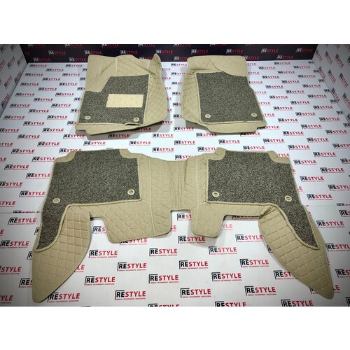 Ковры салона 3D Infiniti QX80 Левый руль Бежевые с золотой строчкой ( 003 )