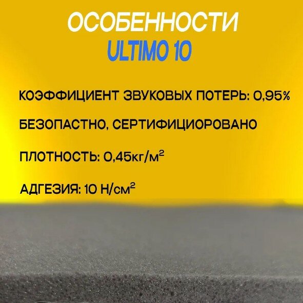 Шумология Ultimo 10 шумопоглощающий материал для автомобиля, дома (2 листа 100*65см) высокая плотность