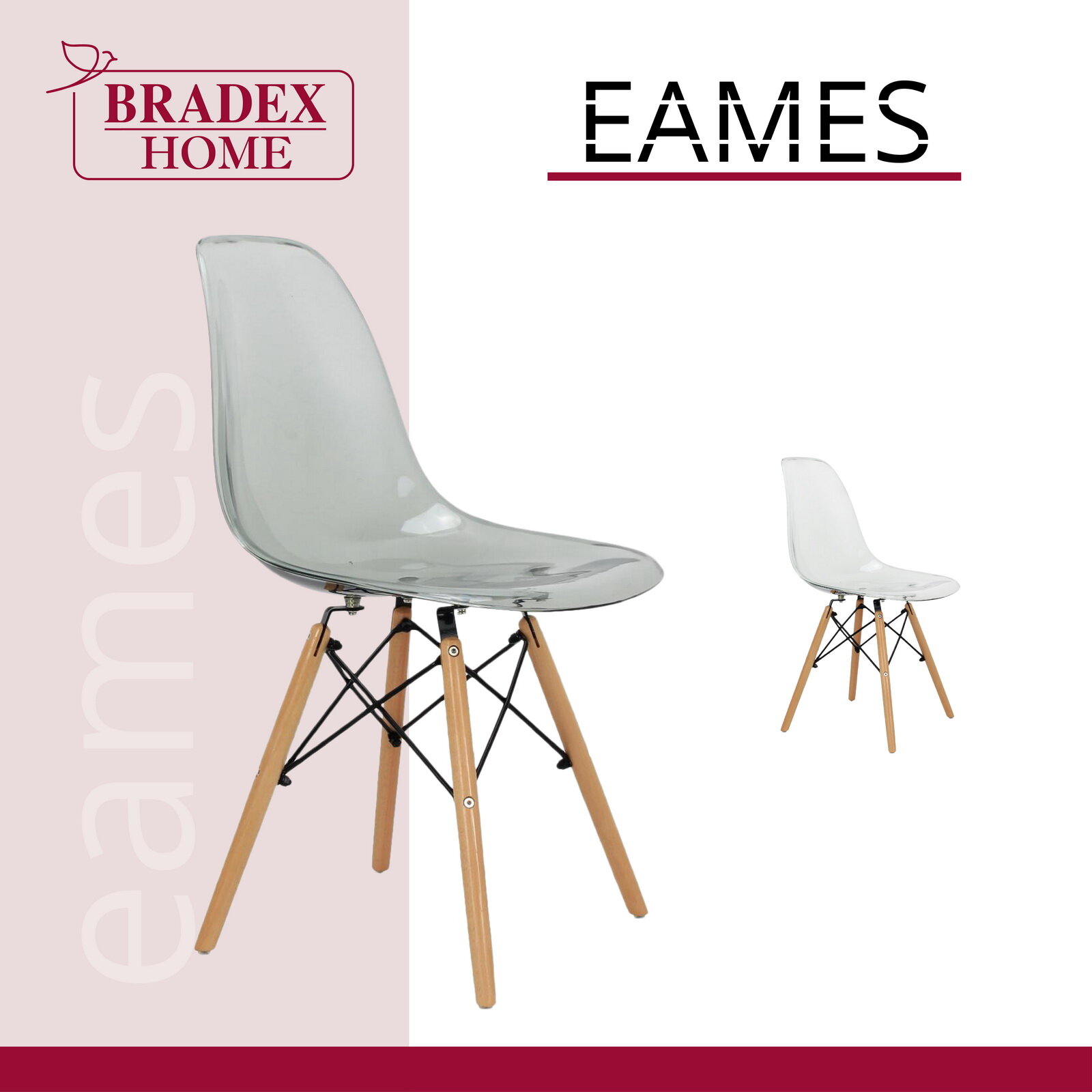 Стул со спинкой Eames прозрачный серый