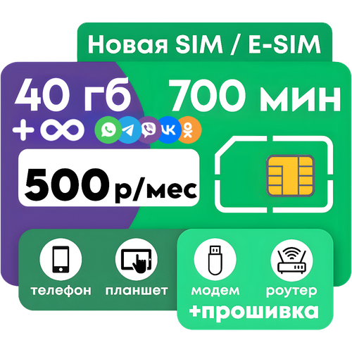 SIM-карта «Выгодный тариф» 500 руб/мес sim карта тариф для модема от 20 гб до 1000 гб трафика по россии