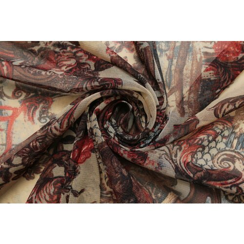 Ткань Трикотаж сетчатый Bernardo шоколадно-бордово-бежевый античный рисунок, ш142см, 0,5 м