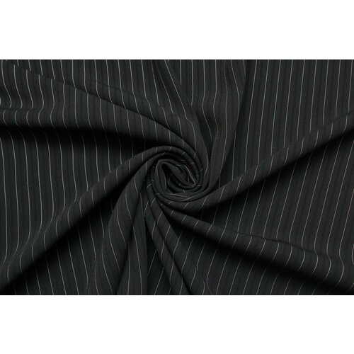 ткань костюмная шерсть синего цвета в тонкую полоску рубчик италия Ткань костюмная Armani тёмная чёрно-синяя в белую полоску, ш140см, 0,5 м