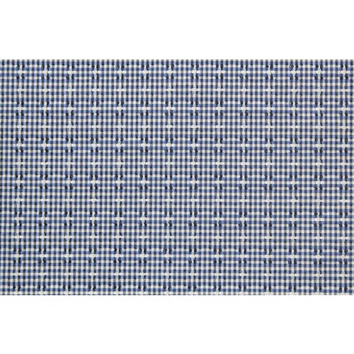 Ткань Хлопок-жаккард стрейч бело-чёрно-синяя клетка, 150 г/пм, ш150см, 0,5 м ткань джерси жаккард стрейч чёрно синий 560 г пм ш166см 0 5 м