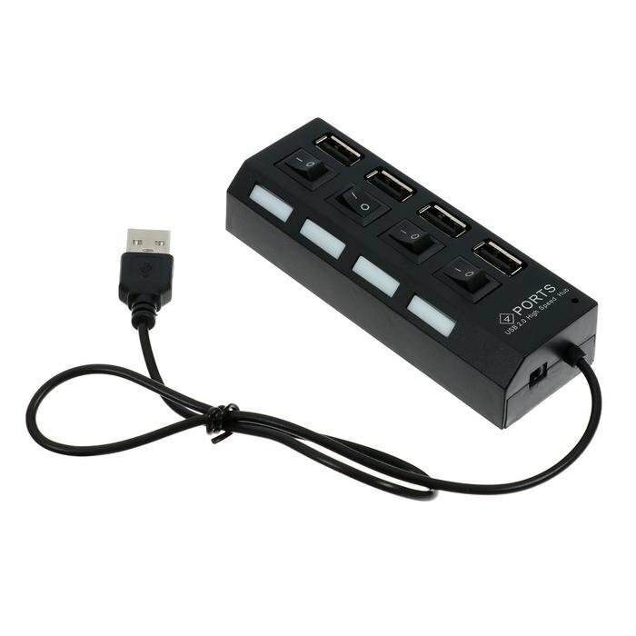 USB-разветвитель Luazon, 4 порта с индивидуальными выключателями, черный (комплект из 5 шт)