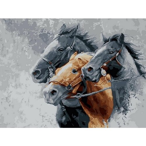 Картина по номерам на холсте 40*50 см Три коня в инее картина по номерам три резвых коня 40х50 см