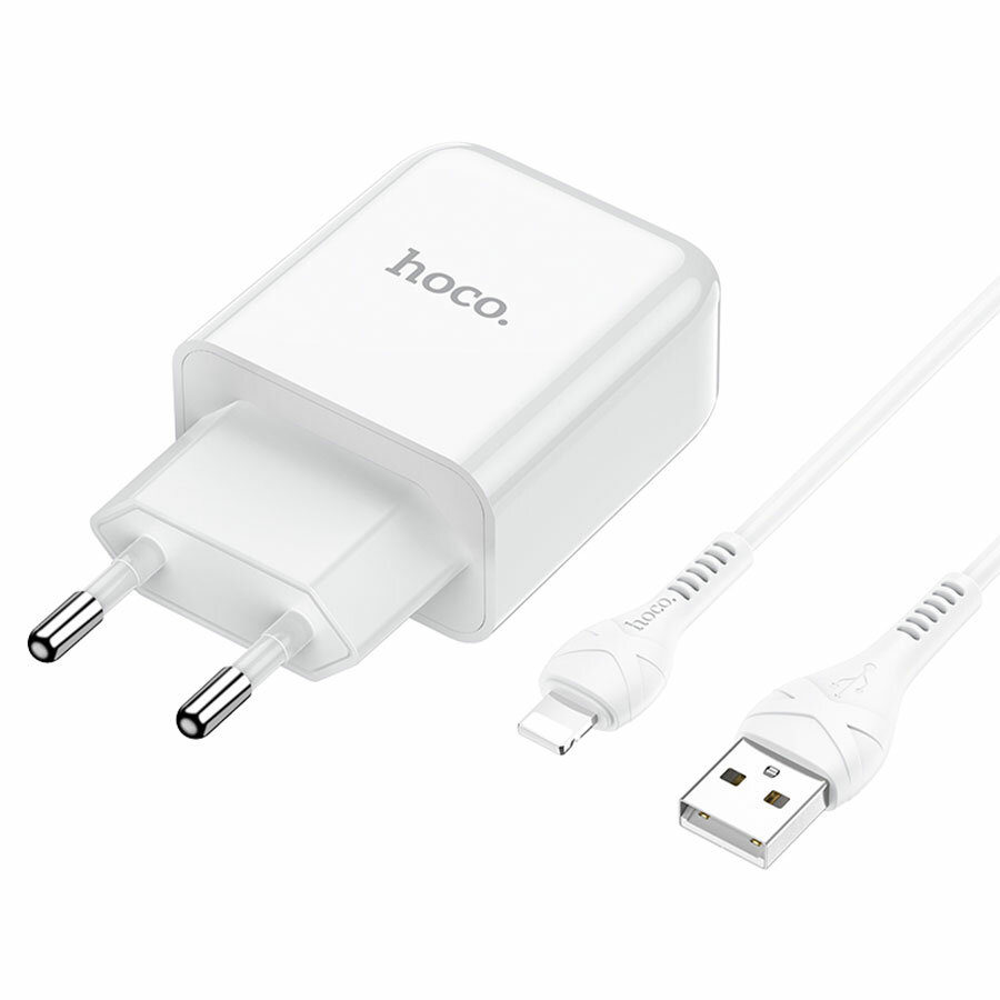 Сетевое зарядное устройство HOCO N2 Vigour single 1xUSB с Кабелем USB - Lightning, 2A, 10W, белый