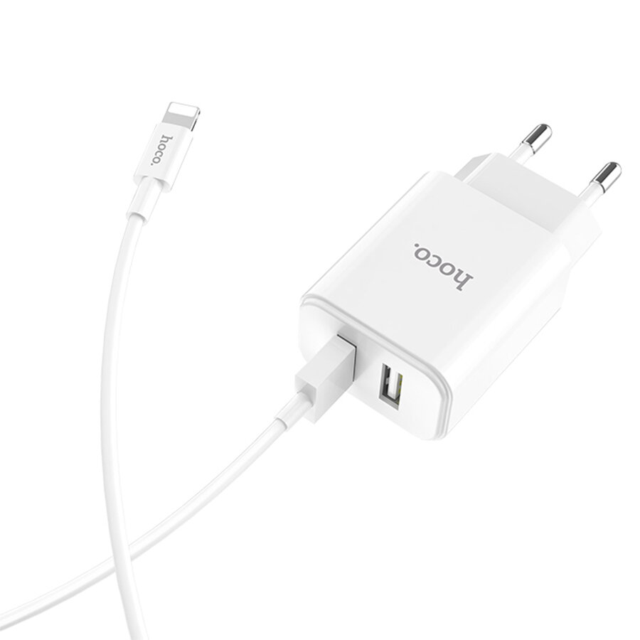 Сетевое зарядное устройство HOCO C62A Victoria 2xUSB с Кабелем USB - Lightning, 2.1A, 10.8W, белый