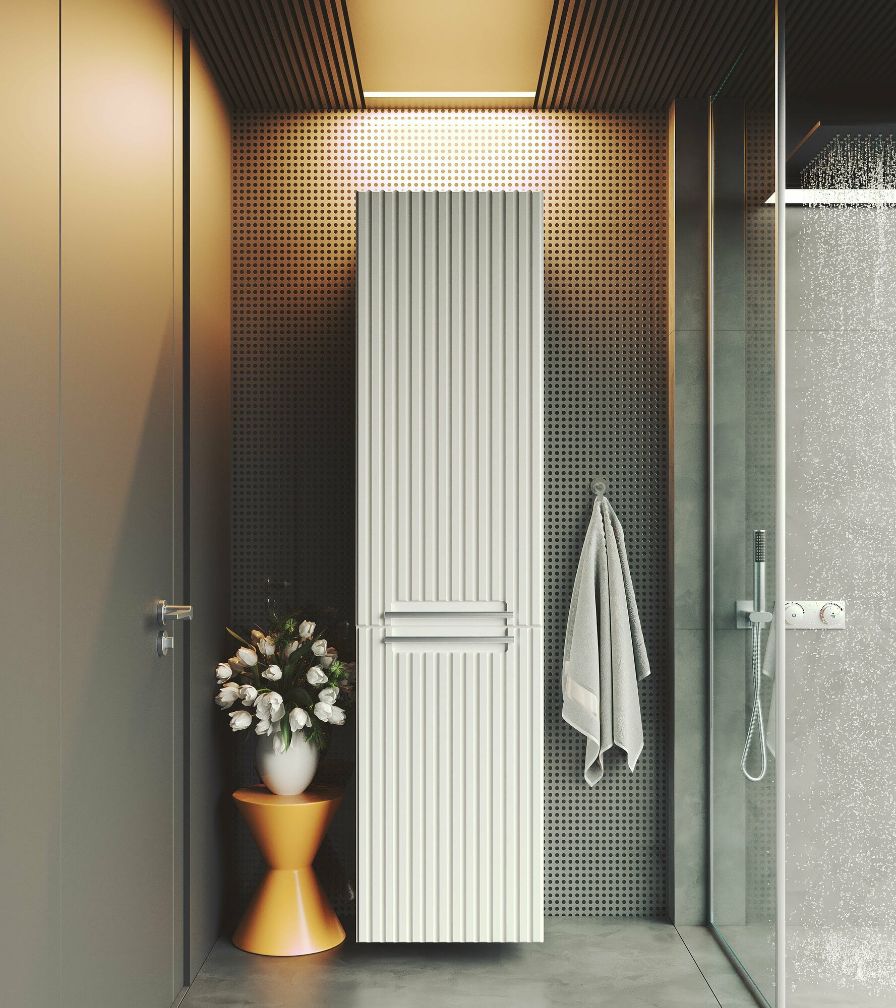 фото Шкаф-пенал аквакрафт Bella для ванной комнаты с откидной корзиной для белья, левый, подвесной, белый