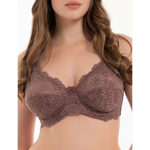 фото Бюстгальтер zazu кружевной бюстгальтер на каркасе, размер 95d, коричневый