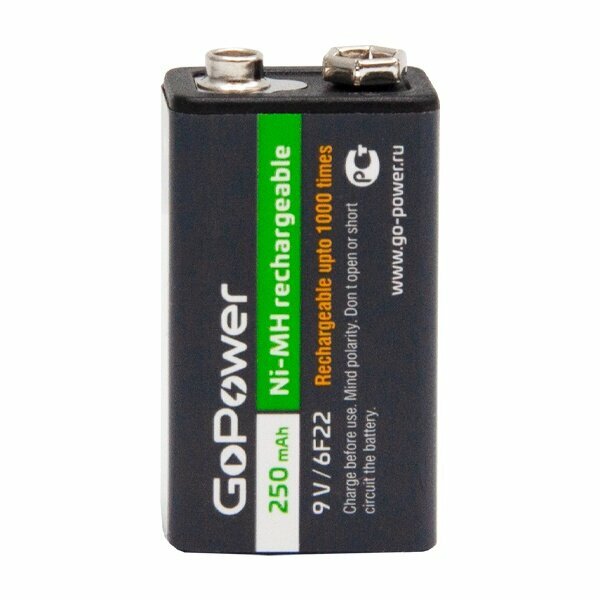 Аккумулятор бытовой Крона 6F22 Ni-MH 9В 250мАч, GoPower 00-00017020