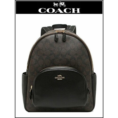 рюкзак coach 5671 brown black Рюкзак тоут Coach, фактура зернистая, тиснение, черный, коричневый