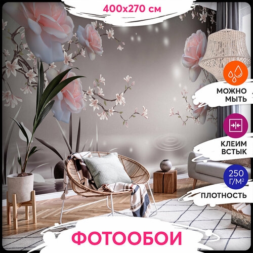 Фотообои 3Д 400х270 - Розовые цветы 3D