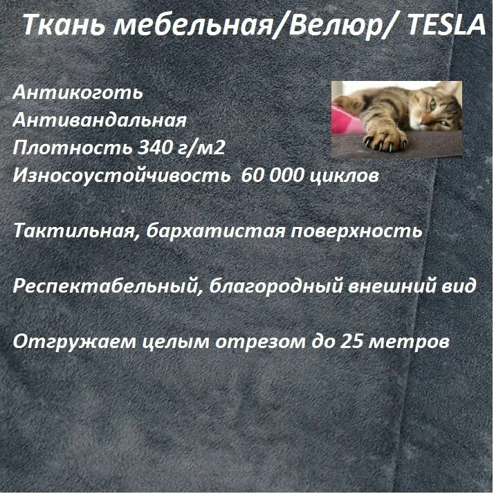 Ткань мебельная 100KOVROV антикоготь Велюр TESLA_18 графит