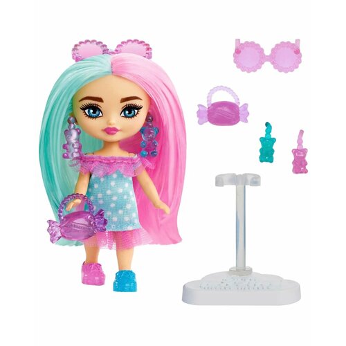 игровой набор mattel barbie экстра мини кукла с питомцами hdy91 Кукла Barbie Extra Mini Minis зелено-розовые волосы HPH21