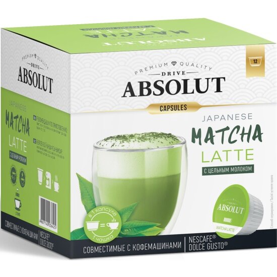 Напиток в капсулах Absolut Drive "матча латте" 12 капсул (для кофемашин Dolce Gusto)