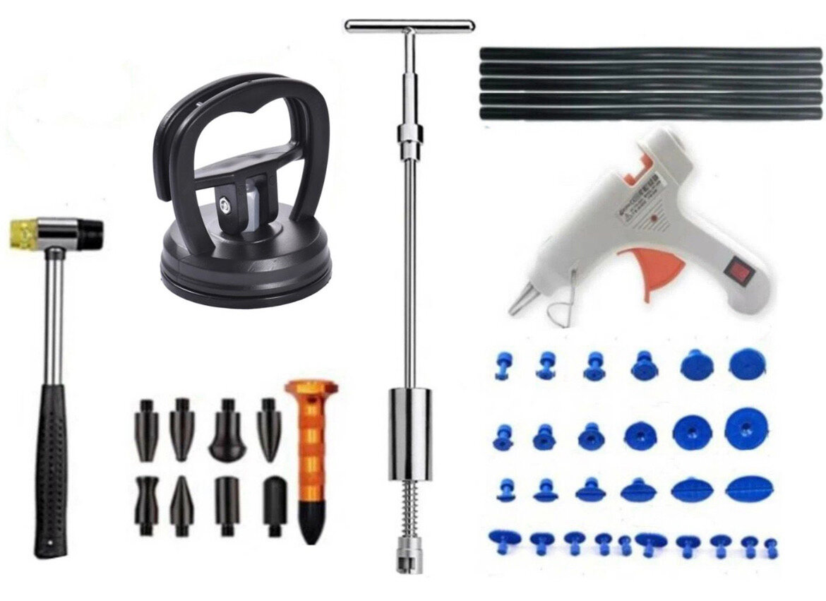 фото Полный PDR комплект для удаления вмятин на авто с обратным молотком и молотком с кернерами, минилифтер, набор для рихтовки автомобиля