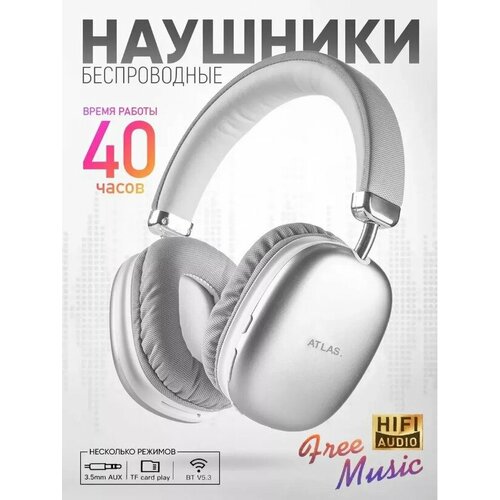Беспроводные Bluetooth наушники ATLAS А35 с качественным микрофоном Белые Заряд на 40ч 200000₽