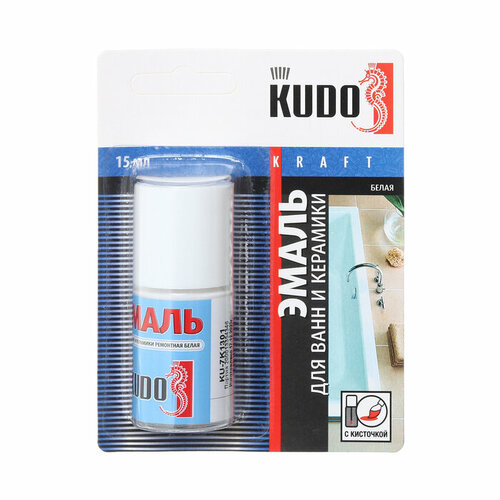 Эмаль KUDO для ванн и керамики с кисточкой, 15 мл, белая, KU-7K1301 преобразователь ржавчины со структурным модификатором с кисточкой kudo