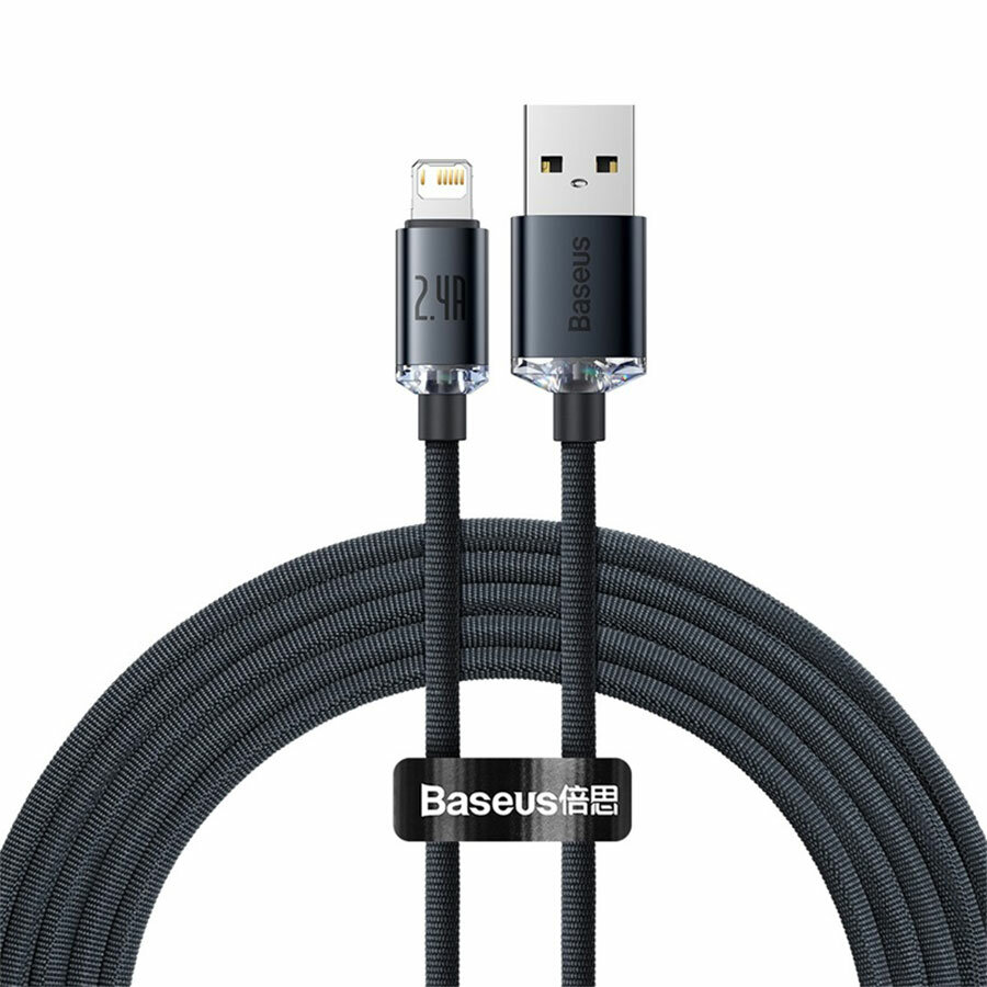 Кабель для айфон USB BASEUS Crystal Shine Series USB - Lightning, 2.4А, 12W, 2 м, черный