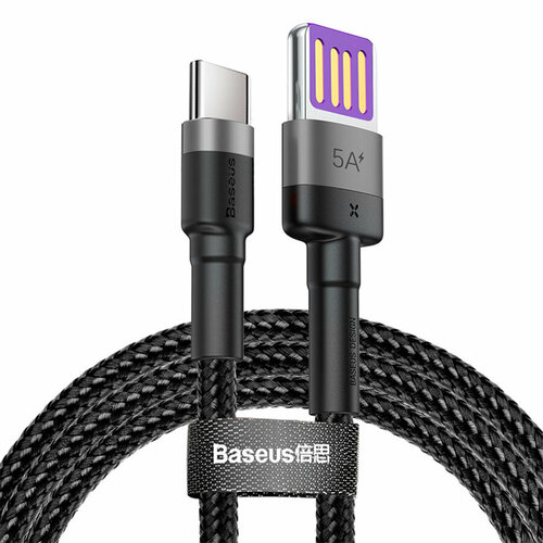 Кабель Baseus Cafule HW Quick Charging Cable Type-C - USB, 40W, 5A, 1м (CATKLF-P91, CATKLF-PG1, CATKLF-PV3) Двухсторонние разъемы (black and gray)