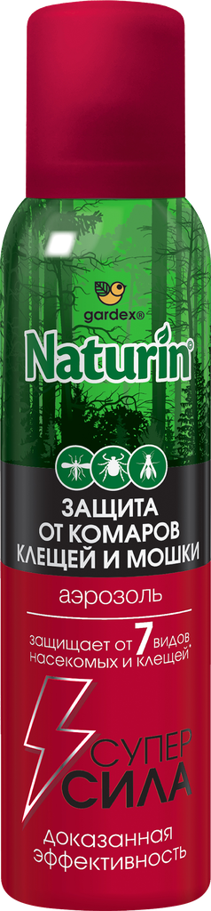 Аэрозоль от комаров, клещей и мошки GARDEX Naturin Супер сила 3в1, 150мл