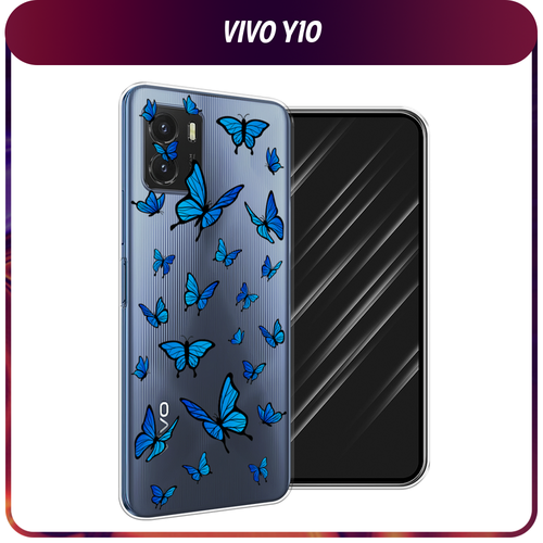 Силиконовый чехол на Vivo Y10 / Виво Y10 Синие бабочки, прозрачный силиконовый чехол на vivo y10 виво y10 игровой фон