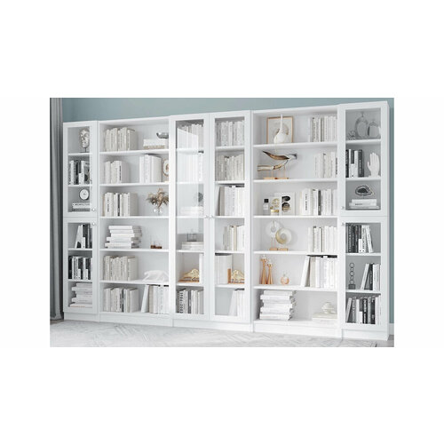 Шкаф книжный Билли 55 по мотивам IKEA Икея Белый Фасадный 0101, 320*30*202 см, ЛДСП с рамкой МДФ