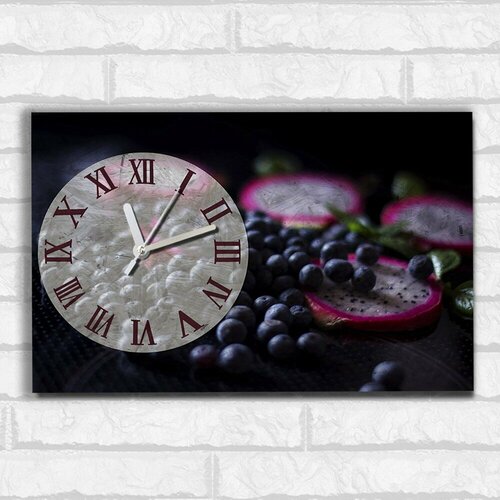 Настенные бесшумные часы ОСБ со смещенным циферблатом Еда Черника (Ягоды, Подарок для мамы, бабушки сестры, подруге) - 2624