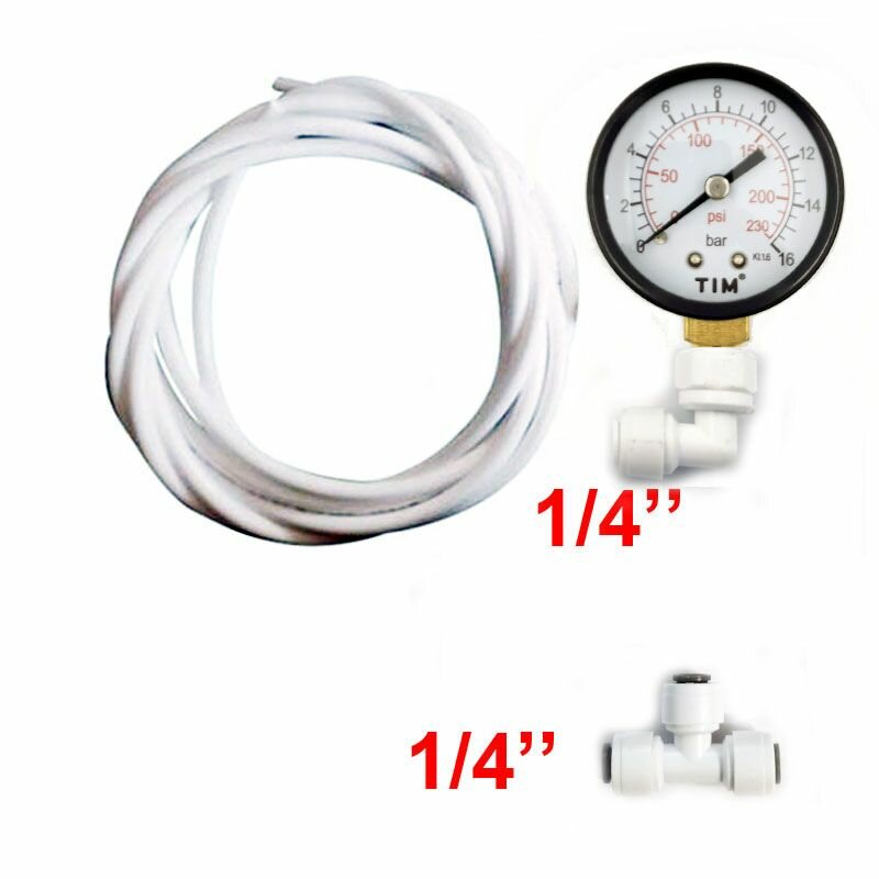 фото Манометр радиальный 0-16 бар для фильтра воды с фитингами и трубкой 1/4"
