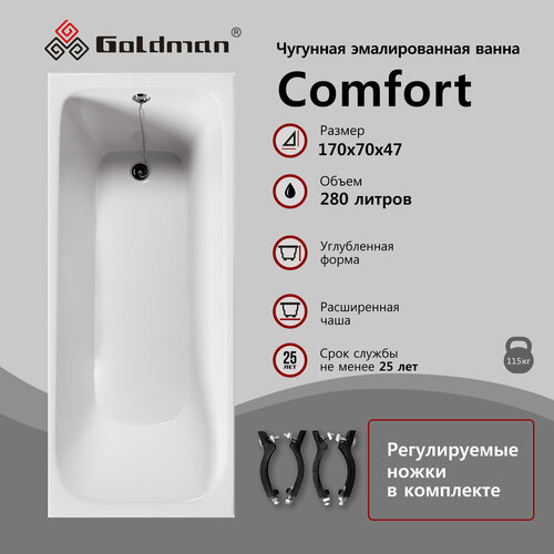 Чугунная ванна Goldman Comfort 170x70x47