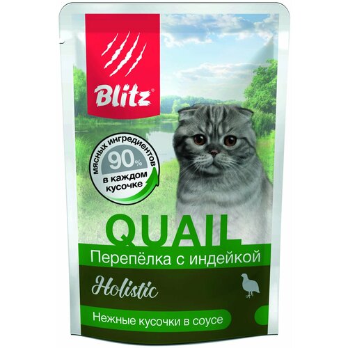 BLITZ Holistic Кон. д/кошек Перепелка с индейкой в соусе пауч, 85гр