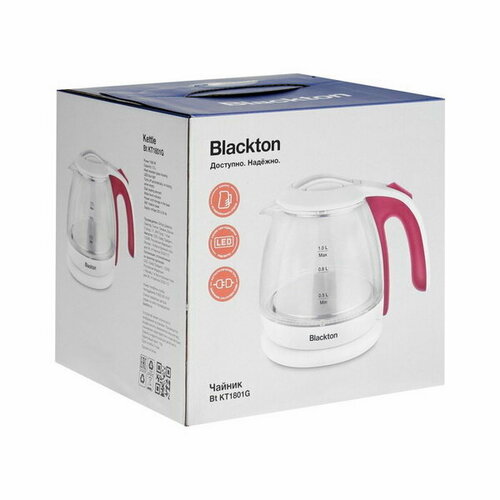 Чайник электрический Bt KT1801G стекло1 л 1500 Вт бело-розовый 201900₽