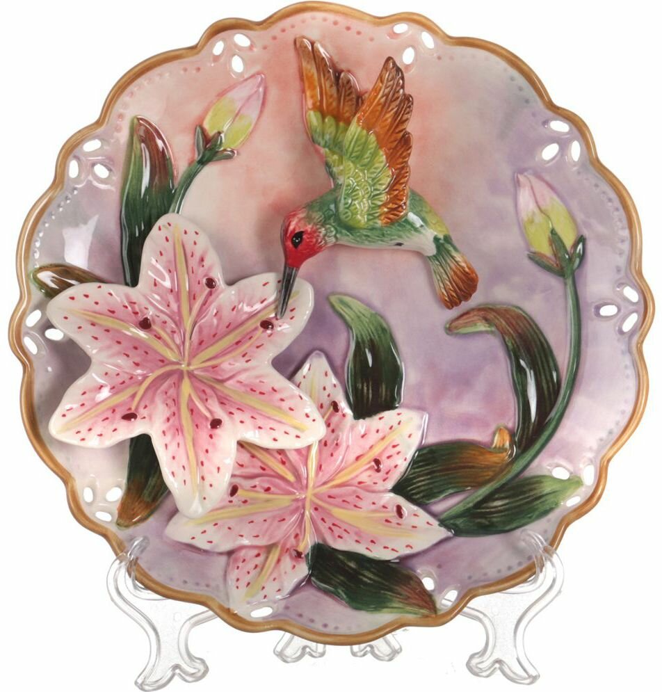 Тарелка настенная декоративная Колибри и лилии Диаметр: 20 см
