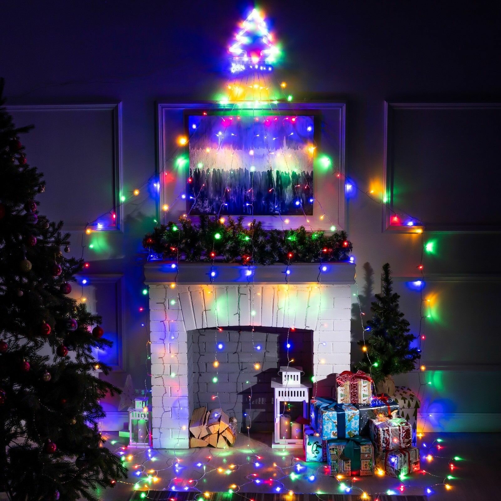 Светодиодная фигура "Ёлка" 3.5 м, электрогирлянда подвесная, новогоднее интерьерное украшение, гирлянда с подсветкой, праздничное освещение на Новый год, пластик, 9 нитей, разноцветное свечение мульти, 220 В