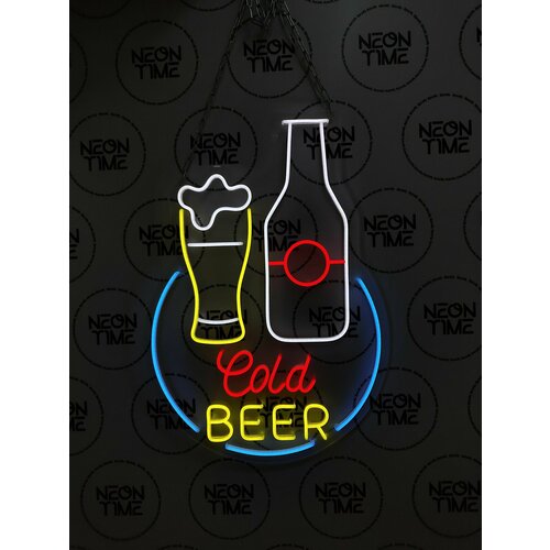 Неоновая вывеска бутылка и кружка на окно неоновая надпись 