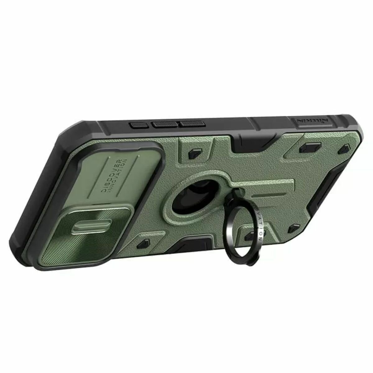 Противоударный чехол с кольцом и защитой камеры Nillkin CamShield Armor Case для iPhone 15 Pro (зеленый)