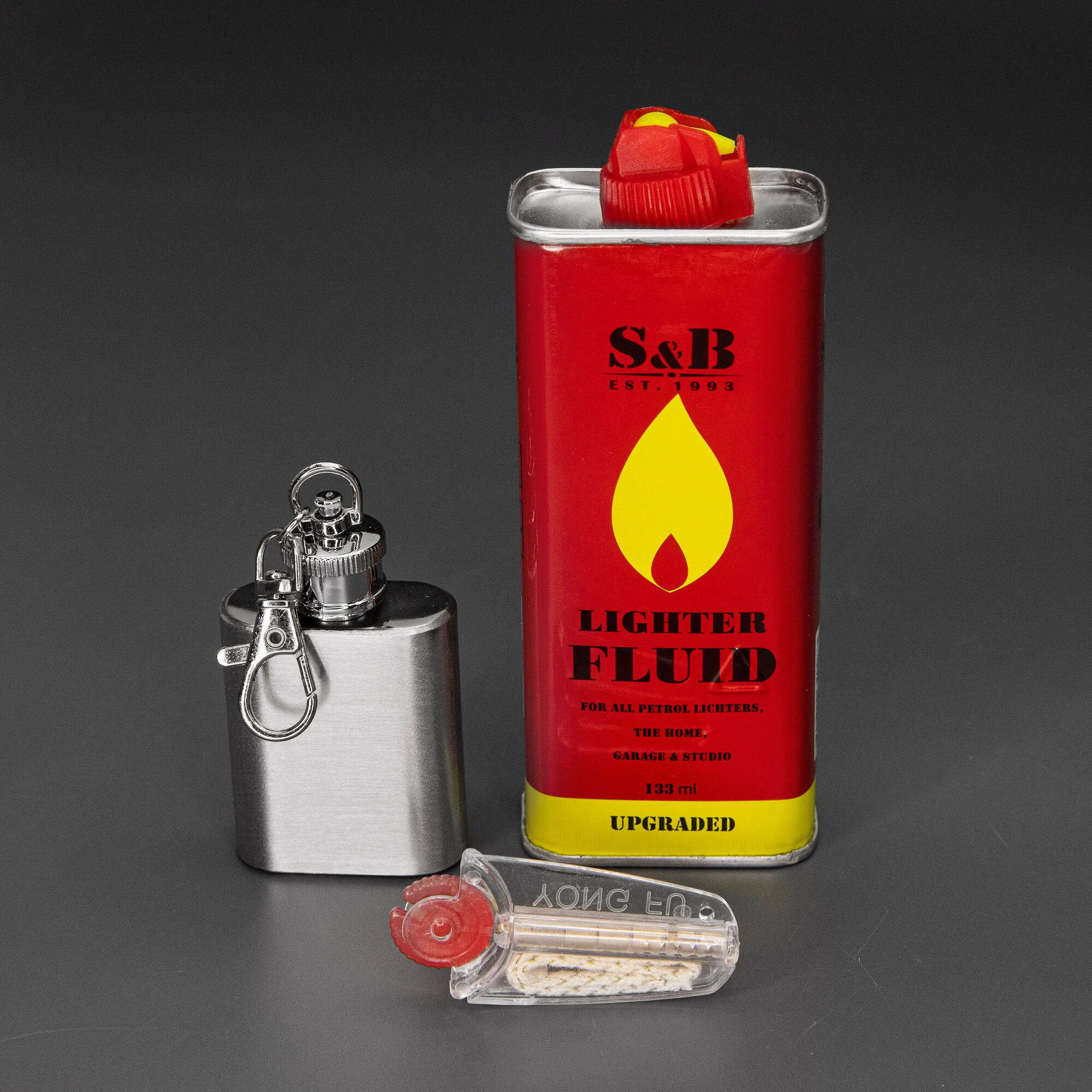 ЗИП набор-заправка для зажигалки: канистра стальная (30 мл), Lighter fluid (133 мл), фитиль (10 см) и кремний (7 шт)