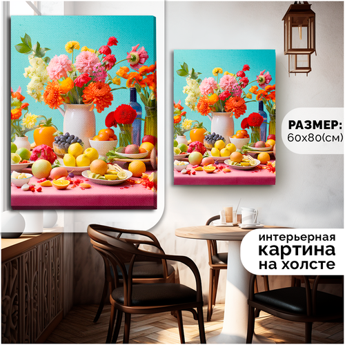 Картина интерьерная на холсте натюрморт еда фрукты сок вино для кафе - 37 В 80x60 1690₽