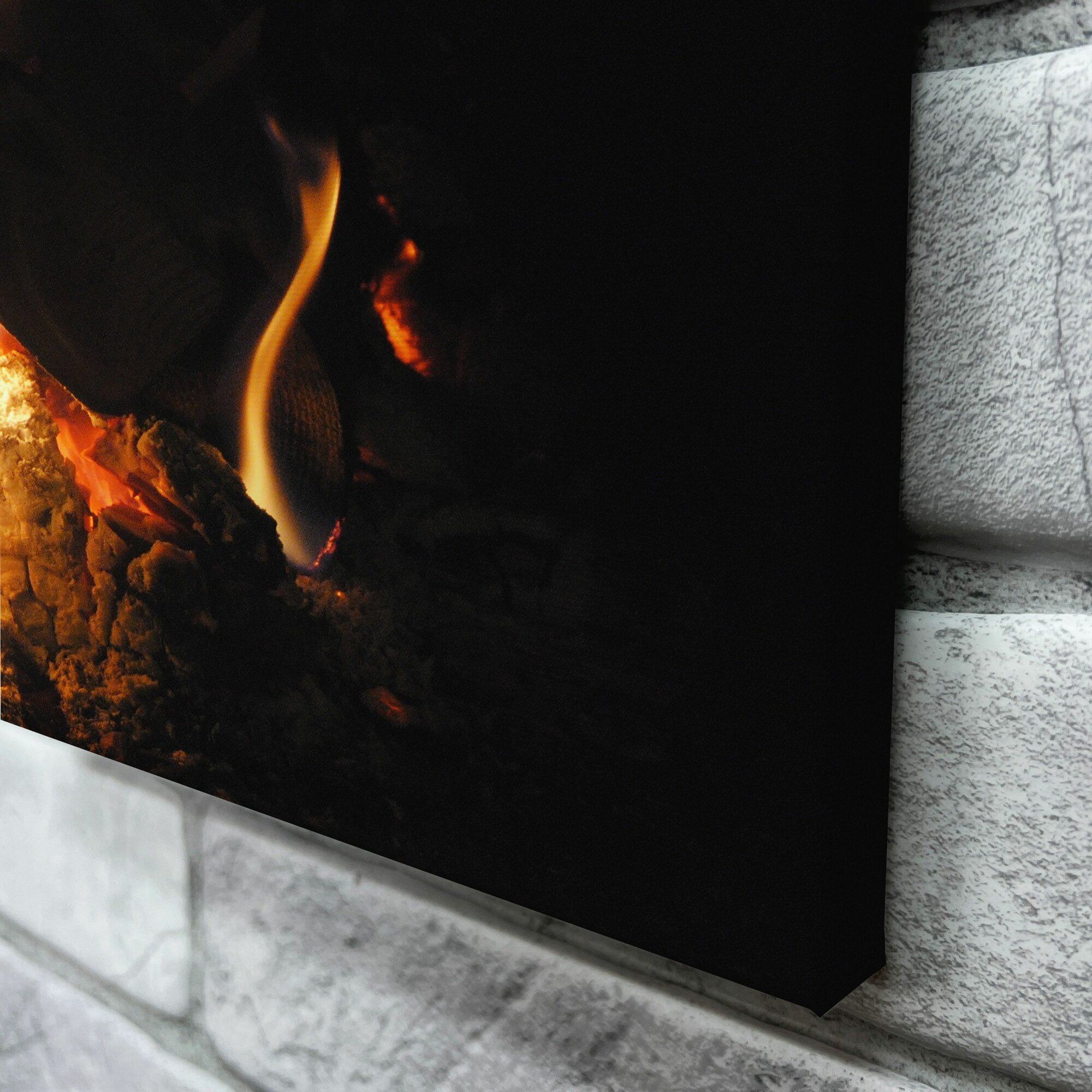 Картина на холсте (огонь в камин костер пылающий угольки) 30x40 см/для интерьера/в комнату/на стену/в подарок