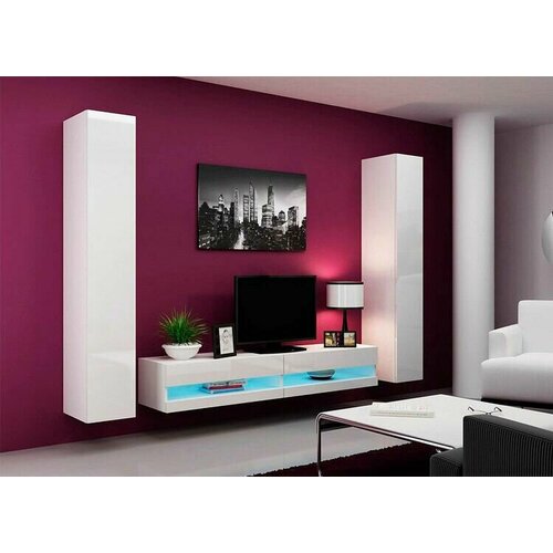 Стенка в гостиную Виго нью 4 260х200х42 белый белый глянец 53839₽