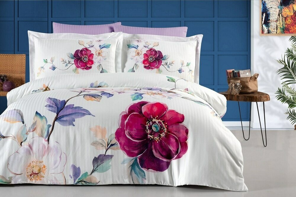 фото KARVEN Постельное белье Карвен Stripe Satin с цветным принтом евро N250 -SB020 (6пр.)